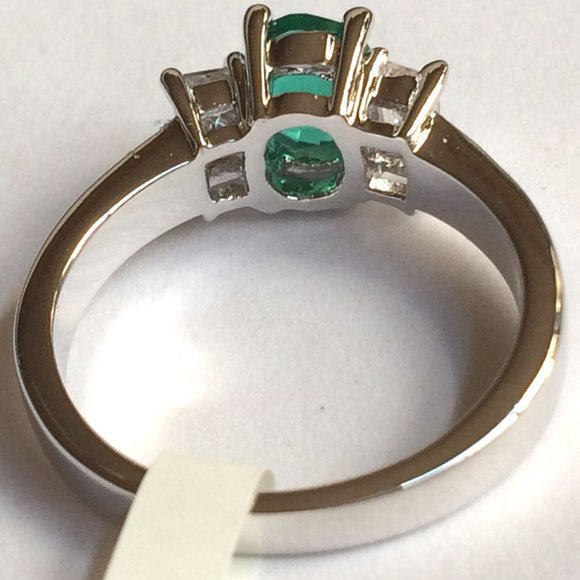 Silver Emerald Cocktail Ring Size 10 Green Cubic Zirconia Simulated Plated - Picture 9 of 11